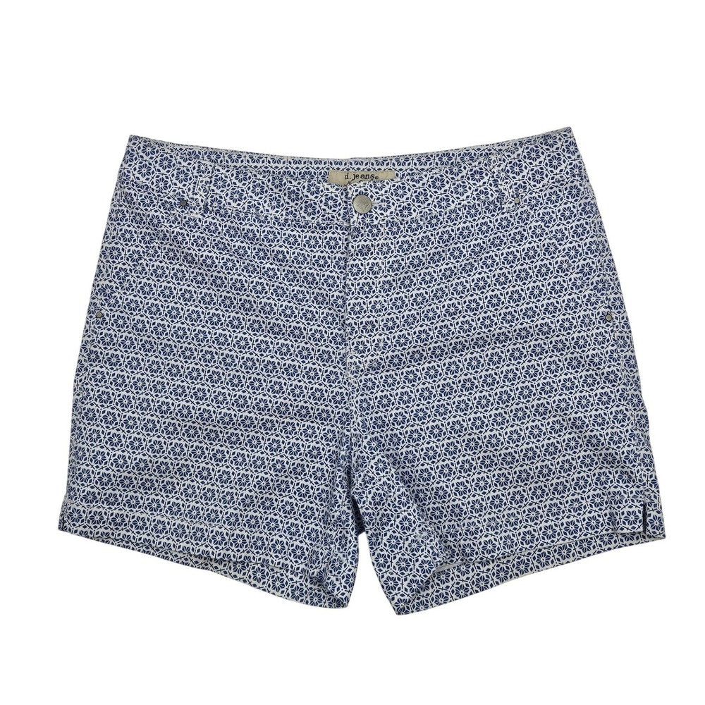 D.‎ Jeans New York Womens Blue White Geometric Starburst Shorts Size 14 Stretch